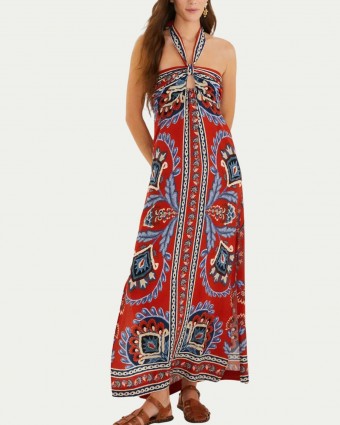 Vestido Farm Longo Lenço Náutico