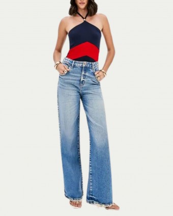 Calça Jeans Wide Leg Super High Azul Lança Perfume