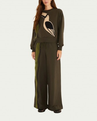 Calça Pantalona Farm Onda Verde Algodão com Manga Comprida