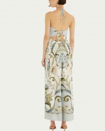 Macacão Pantalona Farm Fenda Milena Branco em Viscose com Decote Halter