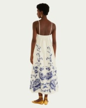 Vestido Cropped Farm Floral Nara Bege em Algodão