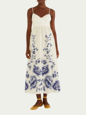Vestido Cropped Farm Floral Nara Bege em Algodão