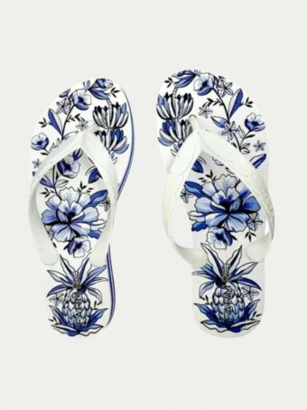 Sandália Salto Rasteiro -Xilo Tropical - Off White