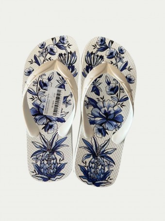 Sandália Salto Rasteiro - Xilo Tropical - Off White