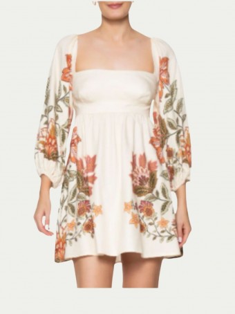 Vestido Curto Manga Floral Juliana