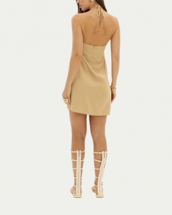 Vestido Curto Sem Mangas Bege Lança Perfume