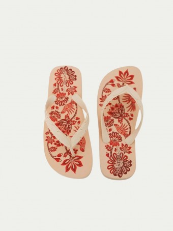 Sandália Salto Rasteiro - Estampa Arara Floral - Rosa