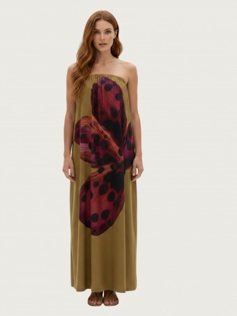 Vestido Longo Sem Alça Estampado