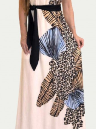 Vestido Longo Sem Manga Com Cinto Branco Lança Perfume