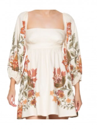 Vestido Curto Manga Floral Juliana