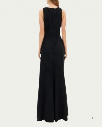 Vestido Longo Preto Lança Perfume em Suede Sem Mangas