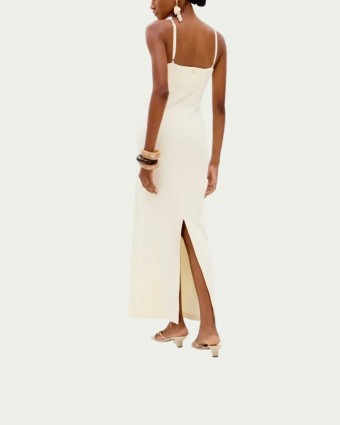 Vestido Longo Off White Lança Perfume em Viscose Decote V com Alças Crochet