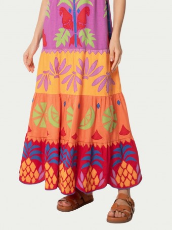 Vestido Bordado Color Block