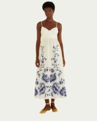 Vestido Cropped Farm Floral Nara Bege em Algodão