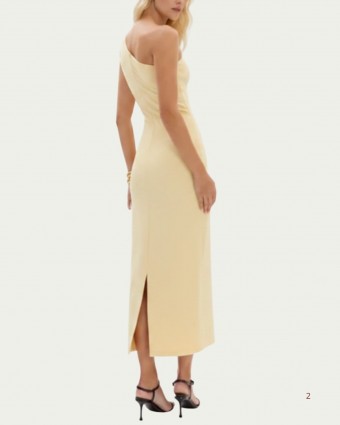 Vestido Midi Lança Perfume Amarelo em Poliéster com Ombro Único