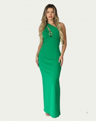 Vestido Midi Verde Lança Perfume Ombro Único