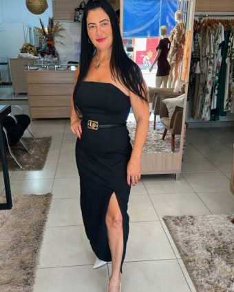 Vestido Jeans Super Midi Sem Alças Preto Lança Perfume