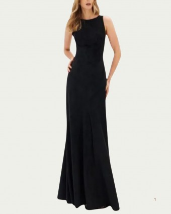 Vestido Longo Preto Lança Perfume em Suede Sem Mangas