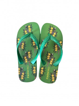 Sandália Salto Rasteiro - Estampa Rio Maracana - Verde Floresta II