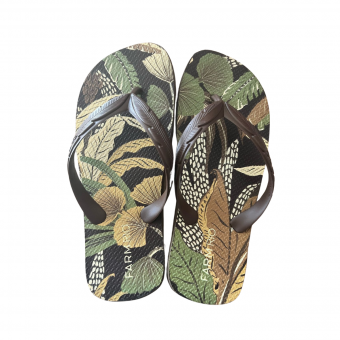 Sandalia Salto Rasteiro - Estampa Floresta - Coffe