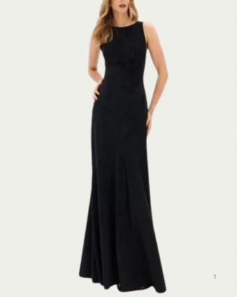 Vestido Longo Preto Lança Perfume em Suede Sem Mangas