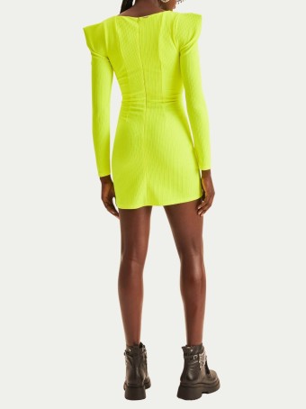 Vestido Curto Lança Perfume Neon Com Fenda Shine e Decote Quadrado