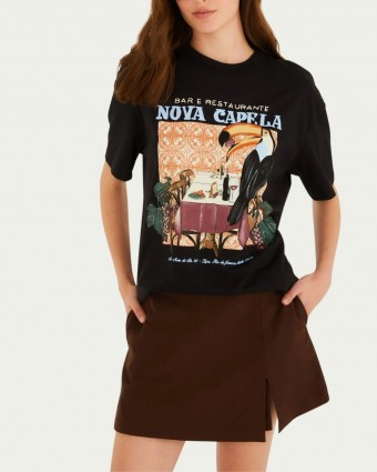 Tshirt Média Farm Bar Nova Capela Preto Algodão com Manga Curta