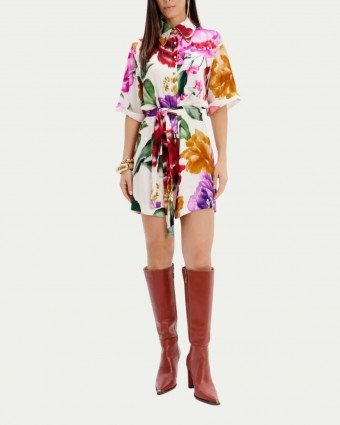 Vestido Chemise Manga Curta Estampado Lança Peerfume
