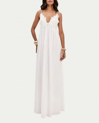 Vestido Super Midi de Alça Com LInho Branco Lança Perfume