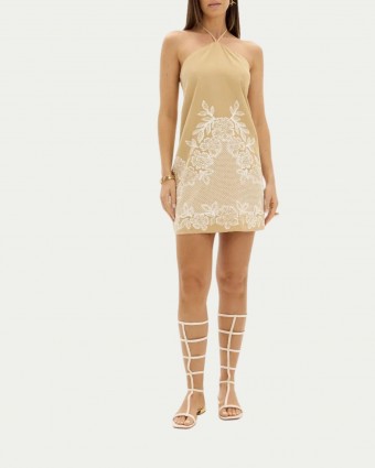 Vestido Curto Sem Mangas Bege Lança Perfume