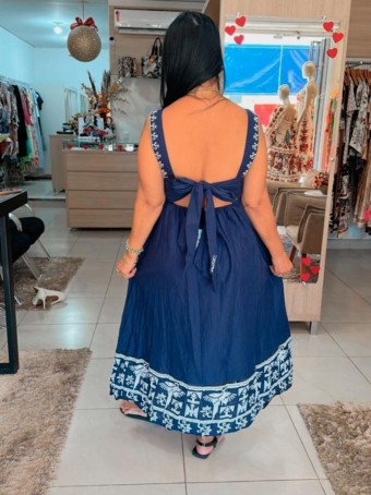 Vestido Bordado Laço Costas Azul Lança Perfume