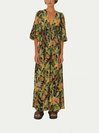 Vestido Longo Manga Paraíso Tropical