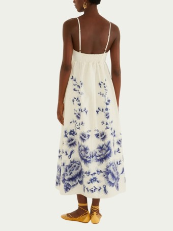 Vestido Cropped Farm Floral Nara Bege em Algodão