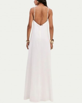 Vestido Super Midi de Alça Com LInho Branco Lança Perfume