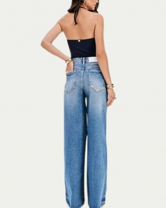 Calça Jeans Wide Leg Super High Azul Lança Perfume