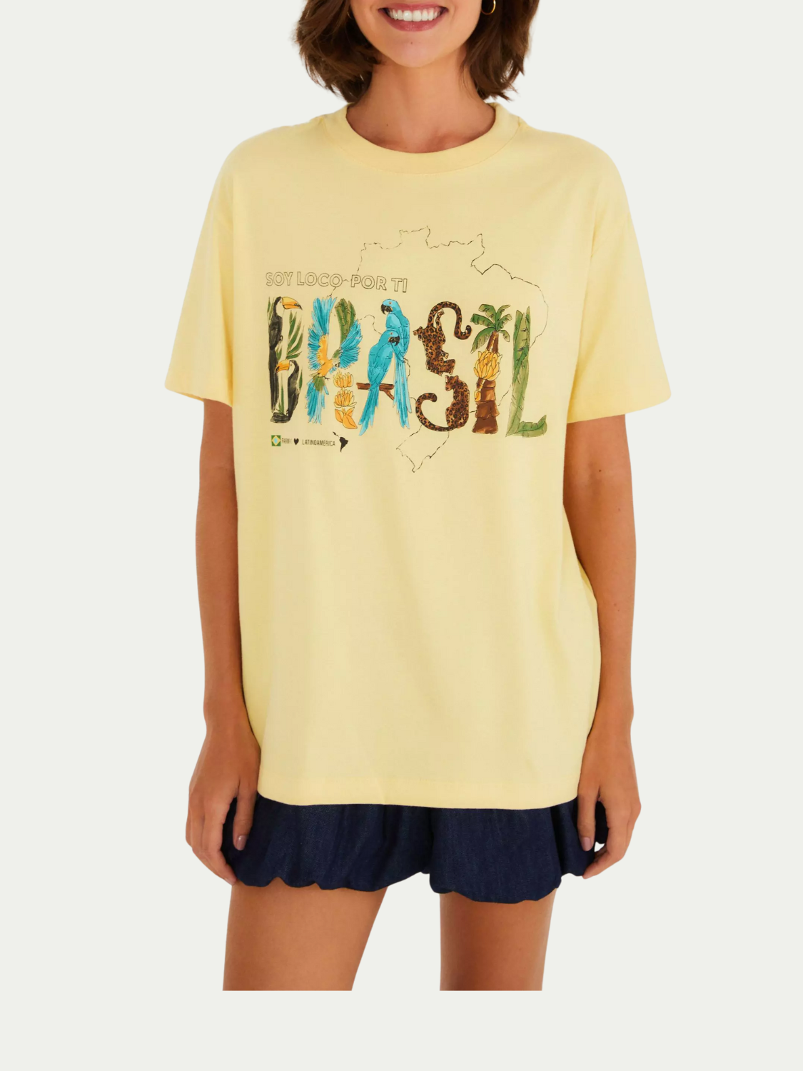 Tshirt Farm Média Soy Brasil Amarelo Selo Gola Redonda