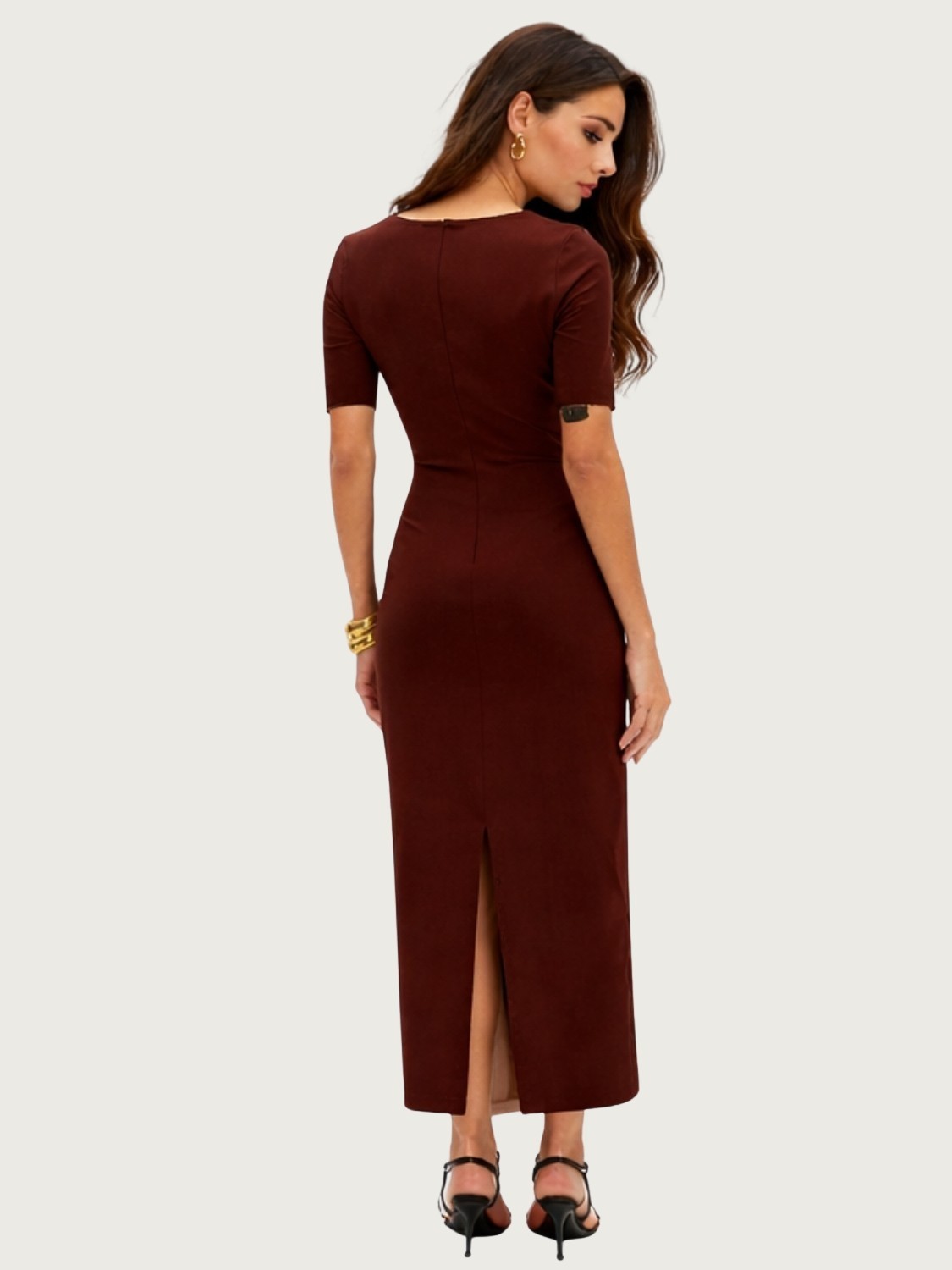 Vestido Super Midi Manga Longa Chocolate