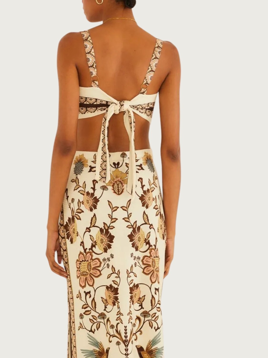 Vestido Midi Jardim Louise Bege Viscose com Alças | Elegante