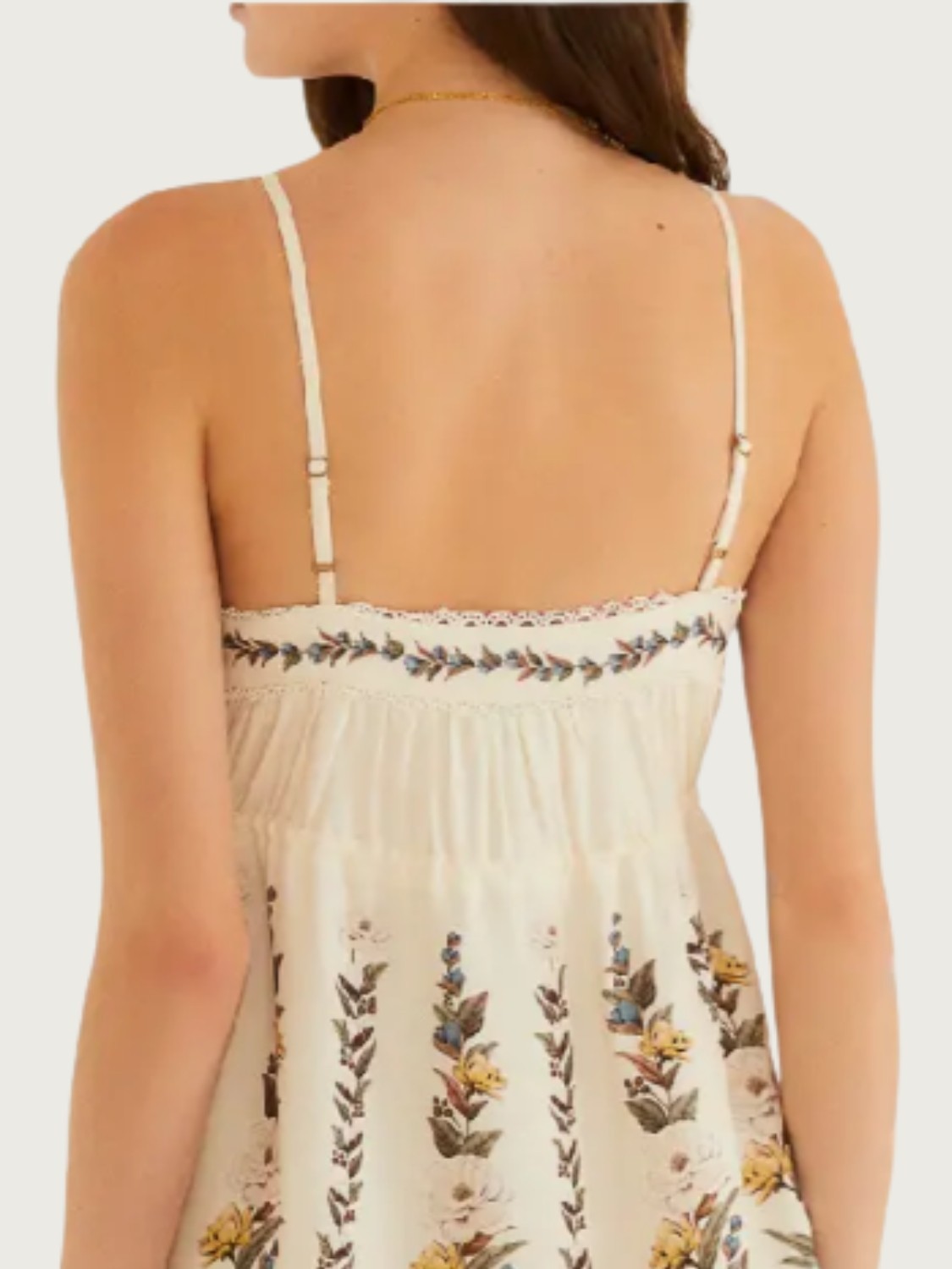 Vestido Curto Off White Floral Farm em Viscose com Alças Reguláveis 