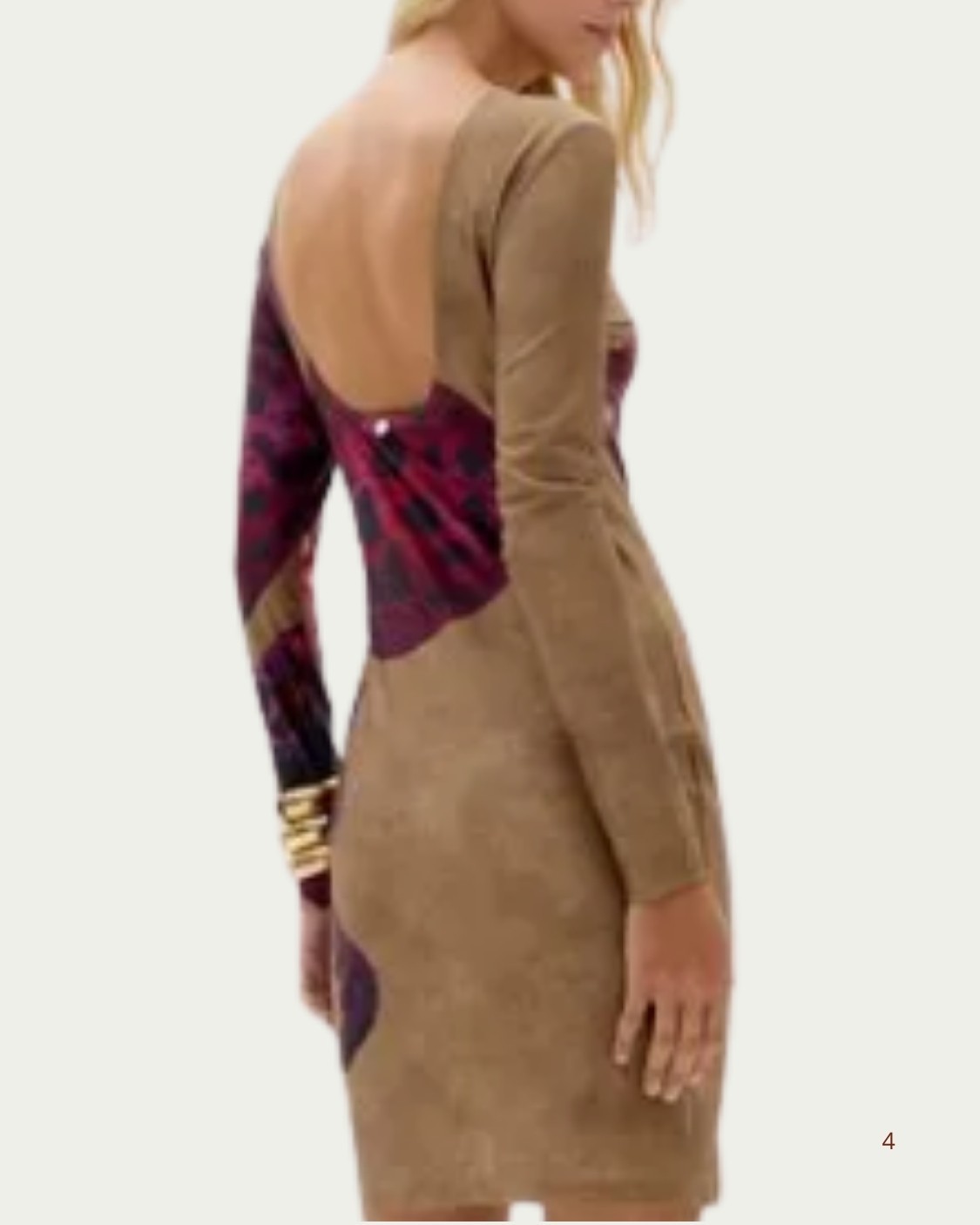 Vestido Curto Lança Perfume Bege Estampado Um Ombro Costas Abertas