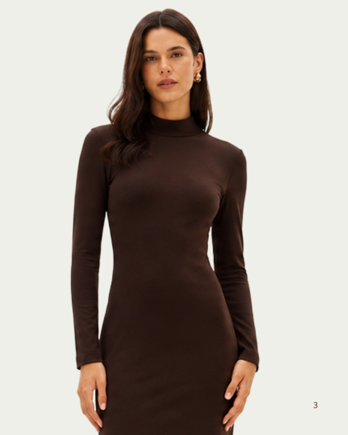 Vestido Midi Intense Coffe Lança Perfume com Mangas Longas e Gola Alta