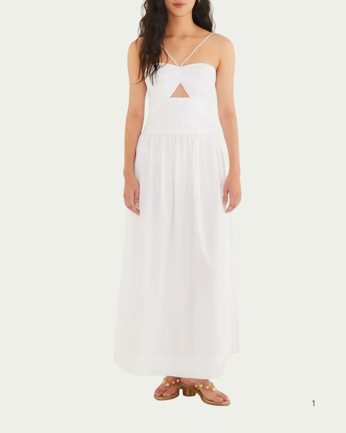 Vestido Longo Farm Detalhe Amarração Branco em Algodão com Recorte Frontal