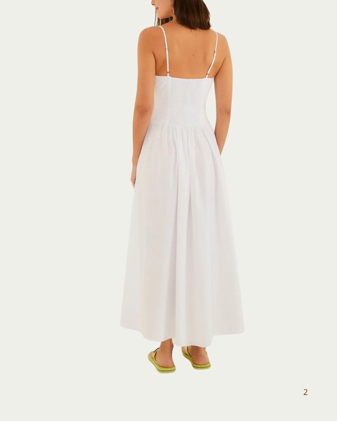 Vestido Longo Farm Alcinhas Branco Decote V com Detalhes em Algodão