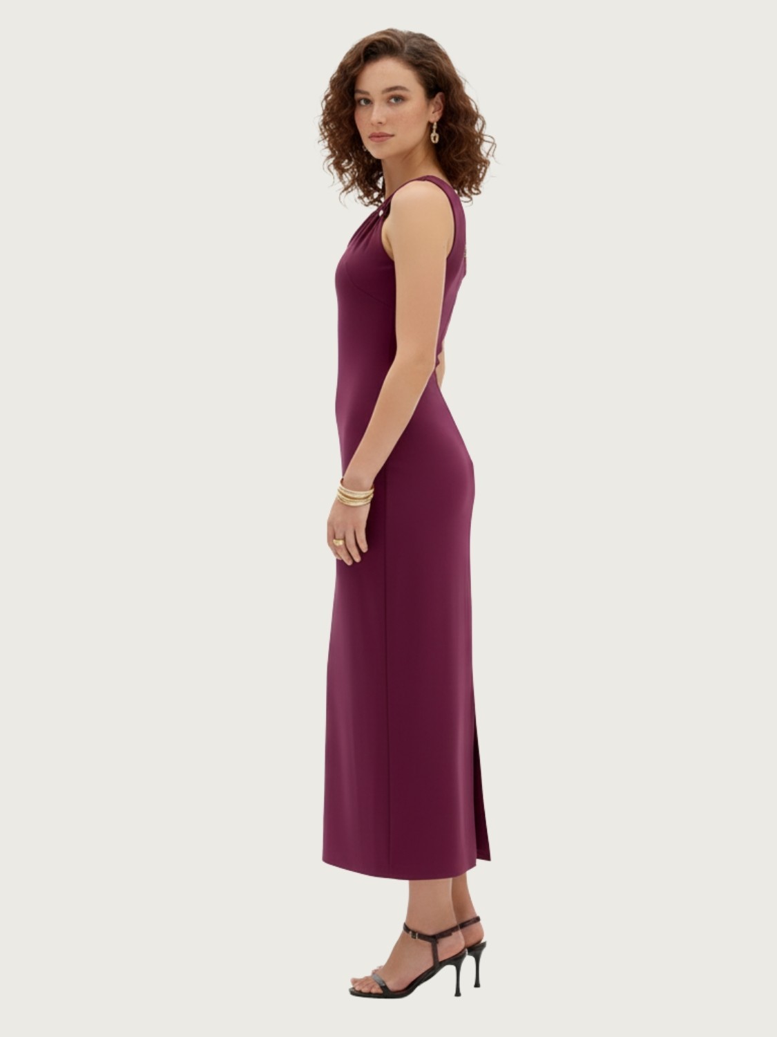 Vestido New Midi Ombro Único Intense Plum