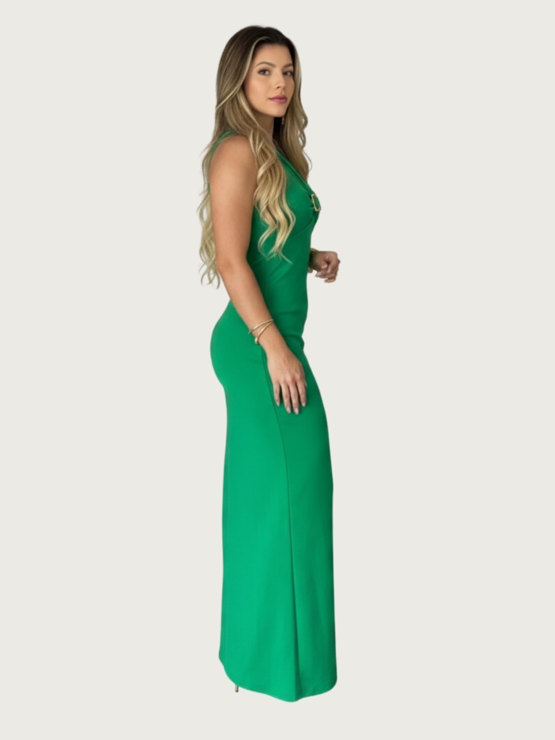 Vestido Super Midi Ombro Verde