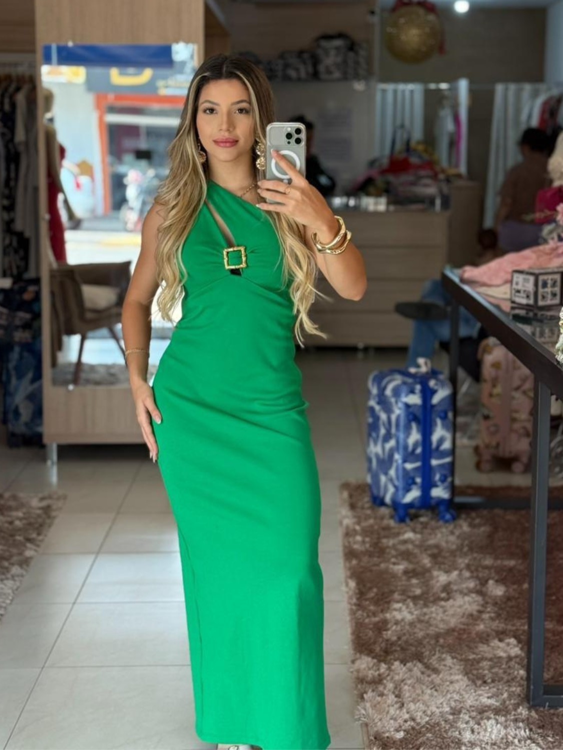 Vestido Super Midi Ombro Verde