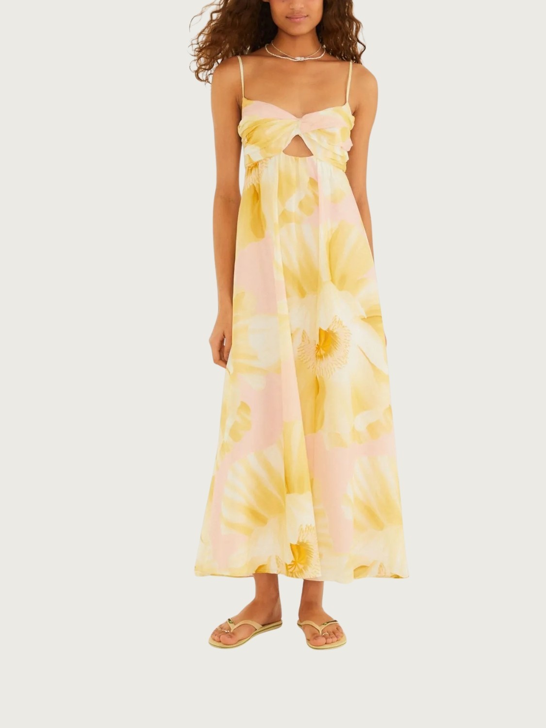 Vestido Longo Festa de Papoula Amarelo Alça