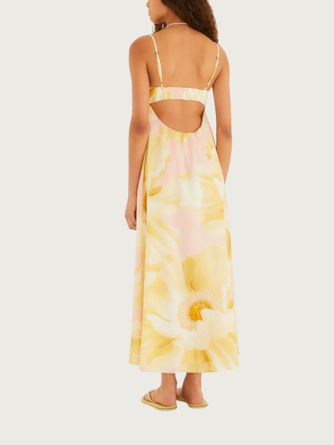 Vestido Longo Festa de Papoula Amarelo Alça