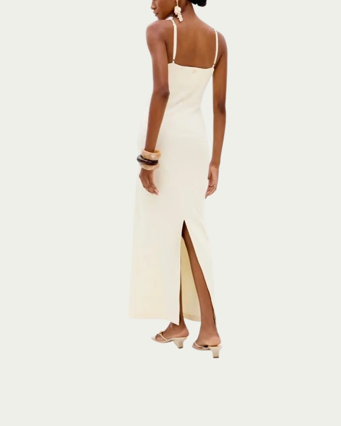 Vestido Longo Off White Lança Perfume em Viscose Decote V com Alças Crochet