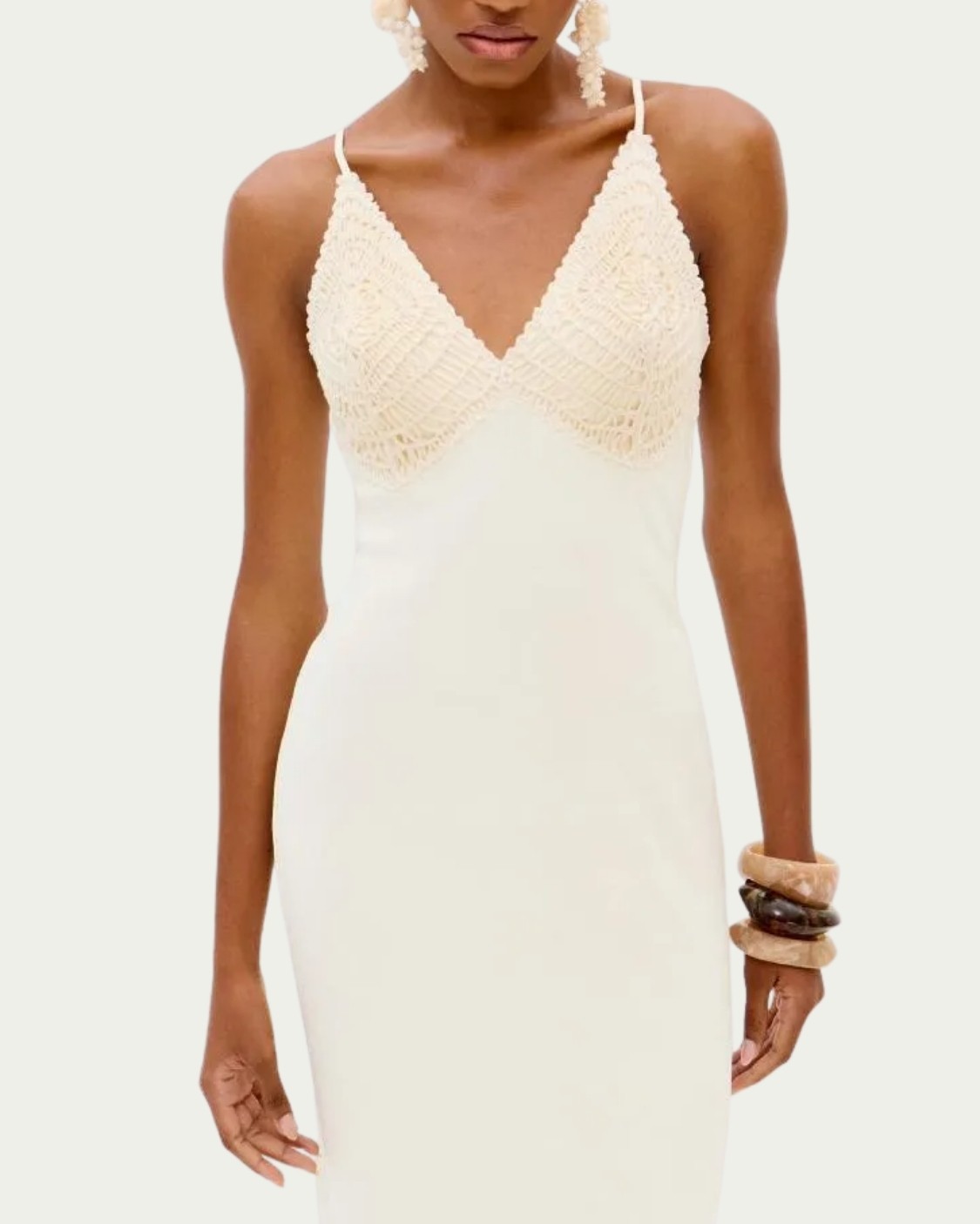 Vestido Longo Off White Lança Perfume em Viscose Decote V com Alças Crochet